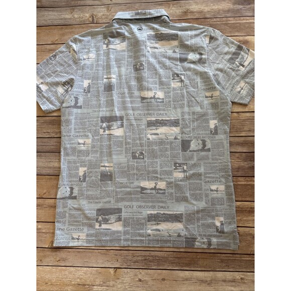 NEW Peter Millar Crown Sport Men's Blue Golf Newspaper Print Ace Polo Shirt L - Picture 8 of 9
